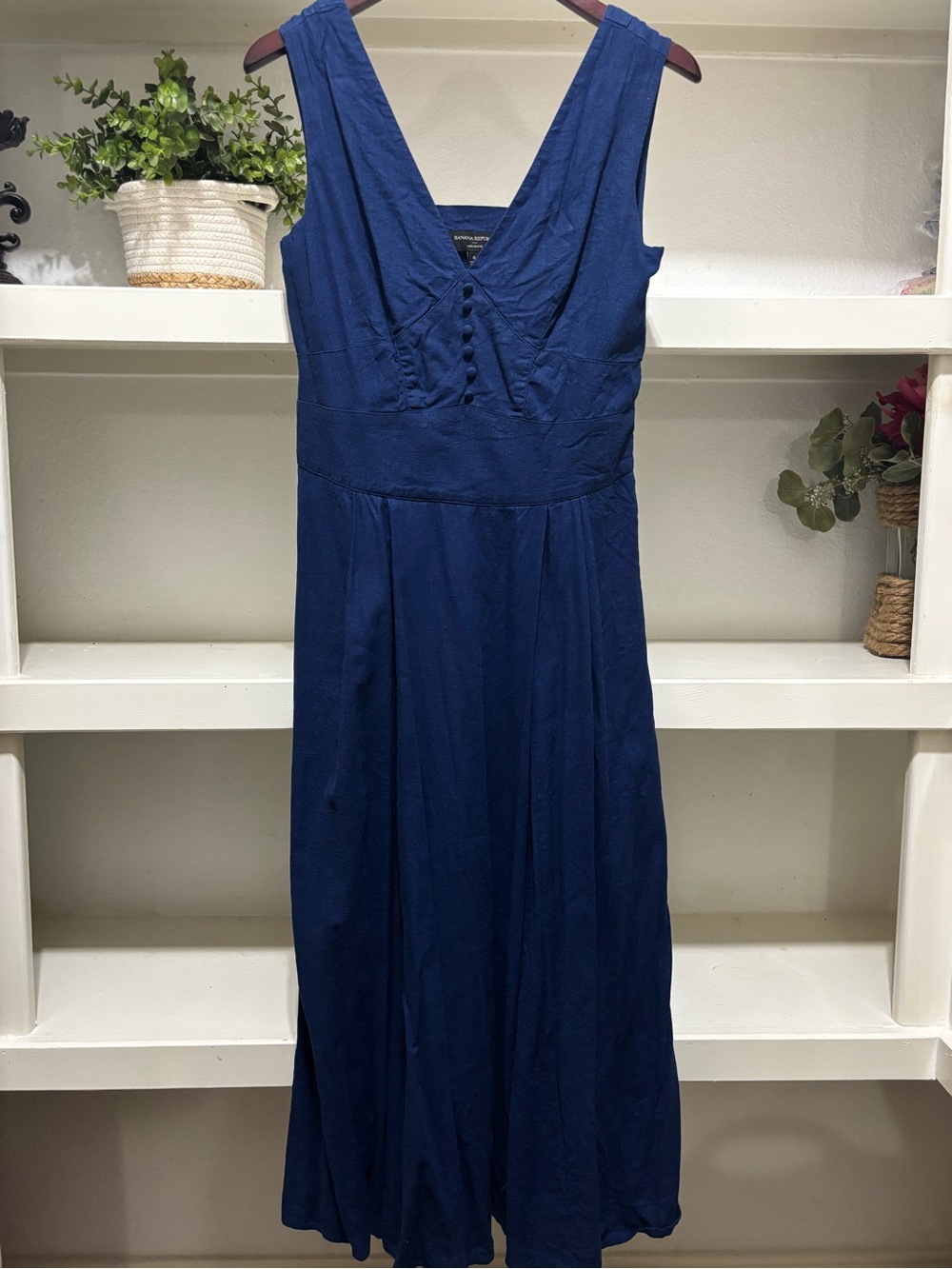 Banana Republic Deep Blue V-Neck Sleeveless Midi Dress